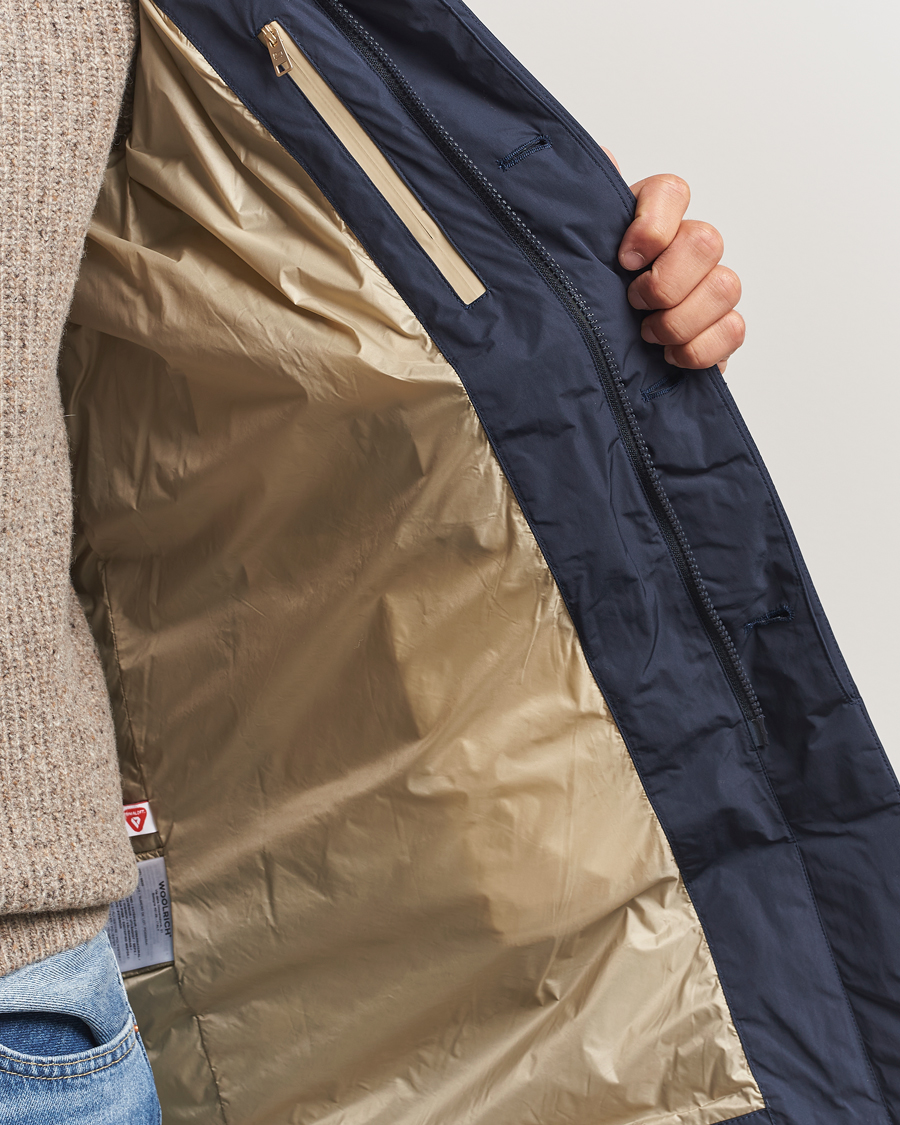 Herre | Jakker | Woolrich | Peached Primaloft Padded Carcoat Melton Blue