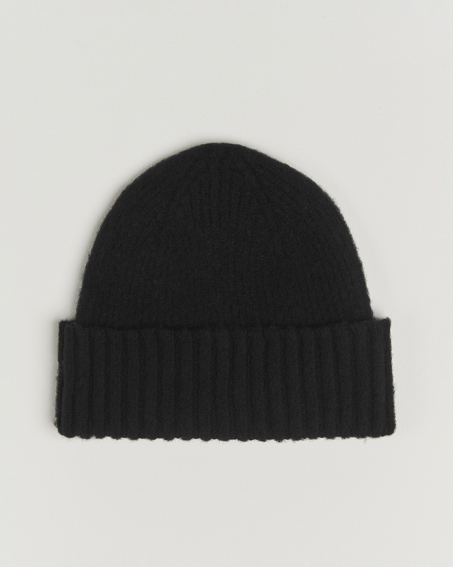 Herre | Huer | Robert Mackie | Rona Ribbed Shaggy Lambswool Beanie Black