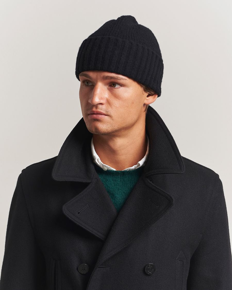 Herre | Huer | Robert Mackie | Rona Ribbed Shaggy Lambswool Beanie Black