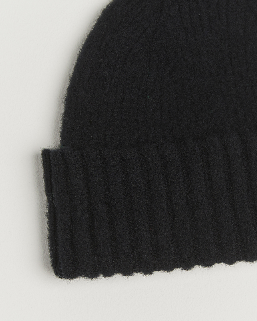 Herre | Huer | Robert Mackie | Rona Ribbed Shaggy Lambswool Beanie Black