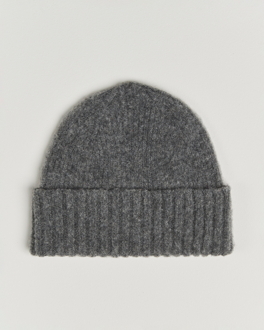 Herre | Huer | Robert Mackie | Rona Ribbed Shaggy Lambswool Beanie Dark Grey
