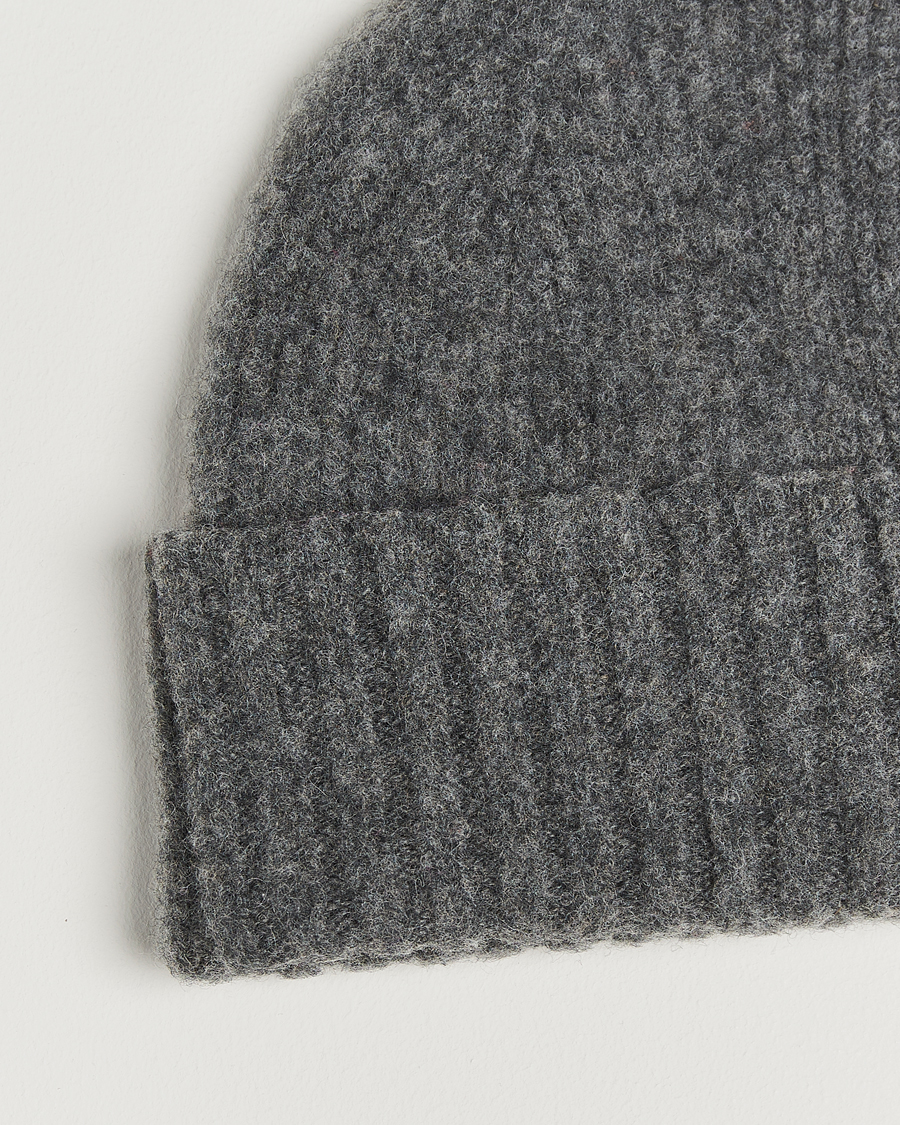 Herre | Huer | Robert Mackie | Rona Ribbed Shaggy Lambswool Beanie Dark Grey