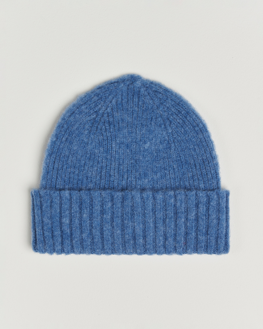 Herre | Huer | Robert Mackie | Rona Ribbed Shaggy Lambswool Beanie Light Blue