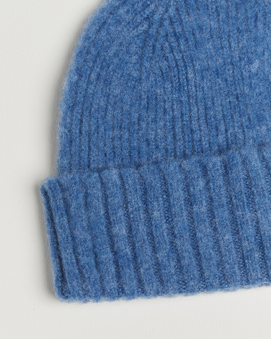 Herre | Huer | Robert Mackie | Rona Ribbed Shaggy Lambswool Beanie Light Blue