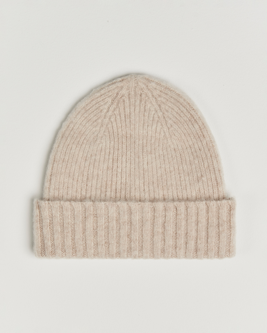 Herre | Huer | Robert Mackie | Rona Ribbed Shaggy Lambswool Beanie White