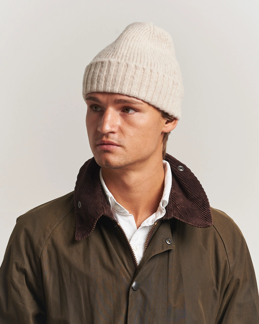 Herre | Huer | Robert Mackie | Rona Ribbed Shaggy Lambswool Beanie White
