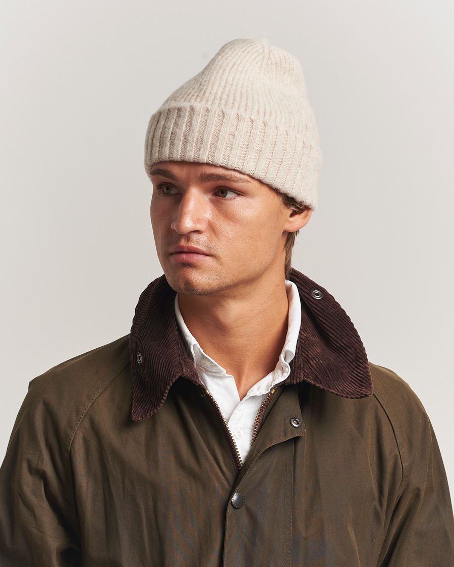 Herre | Huer | Robert Mackie | Rona Ribbed Shaggy Lambswool Beanie White