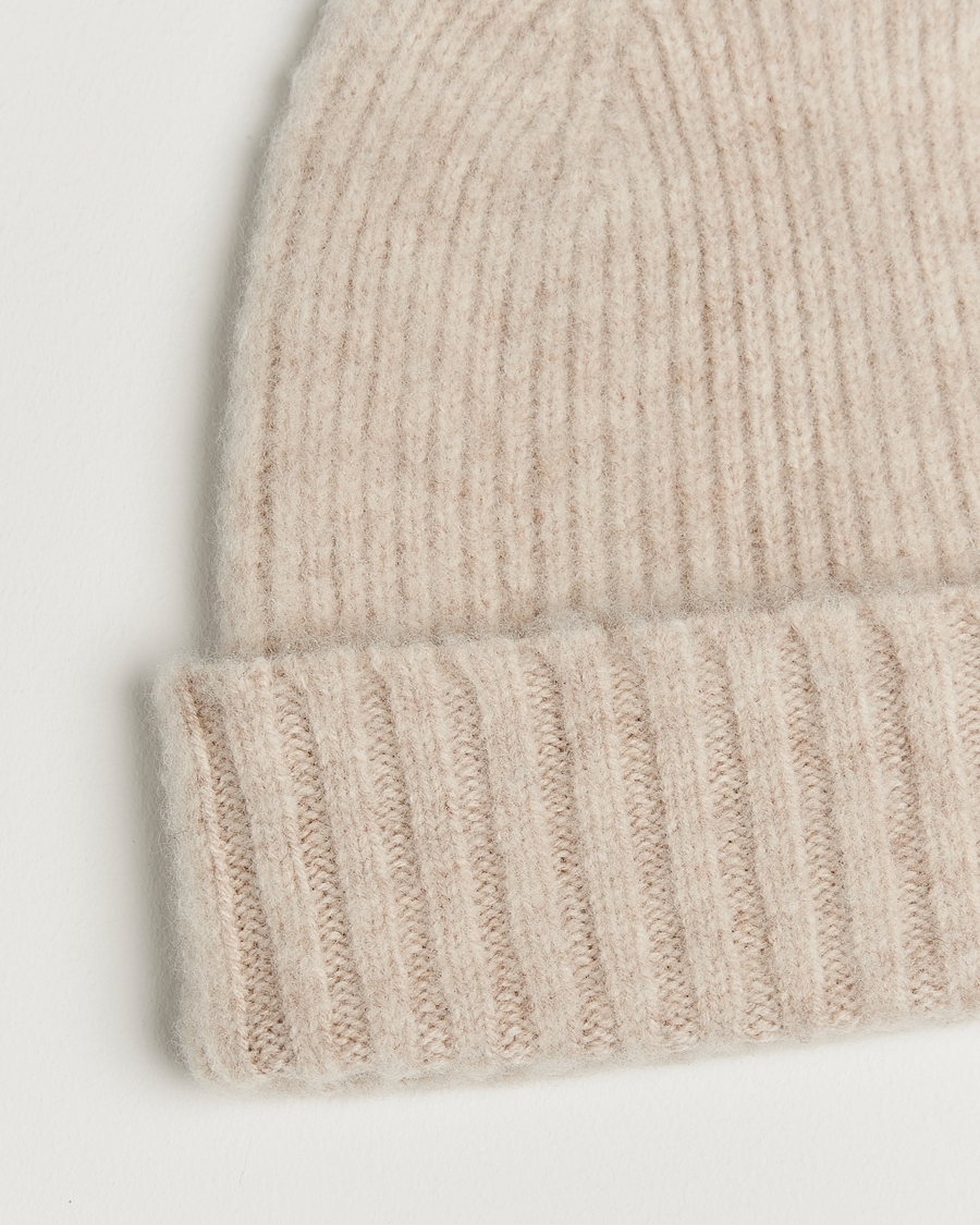Herre | Huer | Robert Mackie | Rona Ribbed Shaggy Lambswool Beanie White