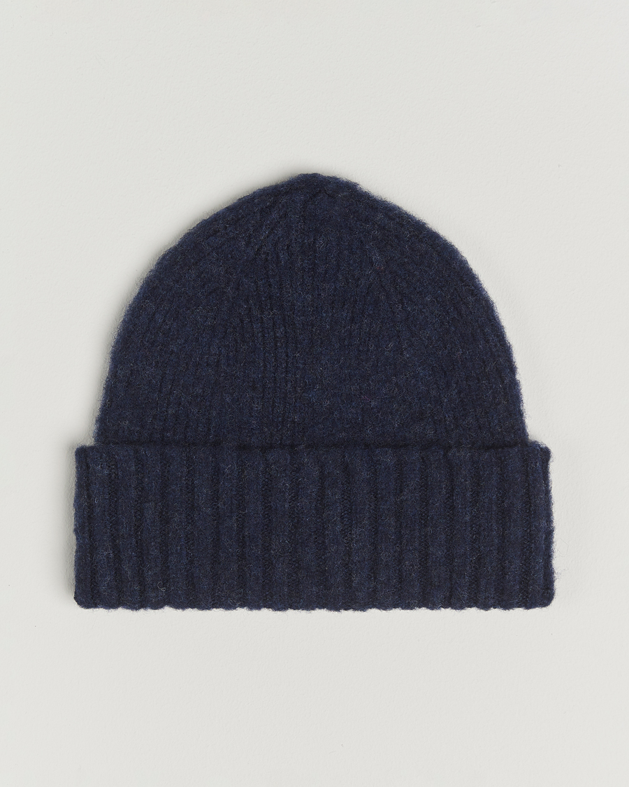 Herre | Huer | Robert Mackie | Rona Ribbed Shaggy Lambswool Beanie Blue