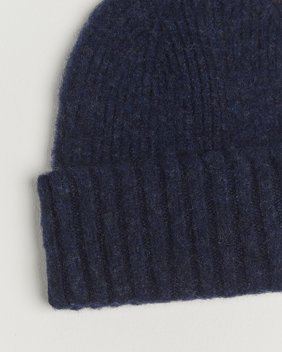 Herre | Huer | Robert Mackie | Rona Ribbed Shaggy Lambswool Beanie Blue
