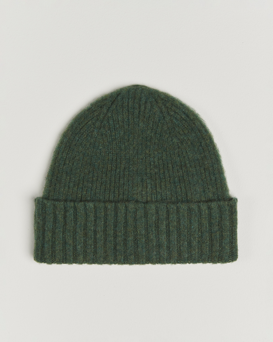 Herre | Huer | Robert Mackie | Rona Ribbed Shaggy Lambswool Beanie Green