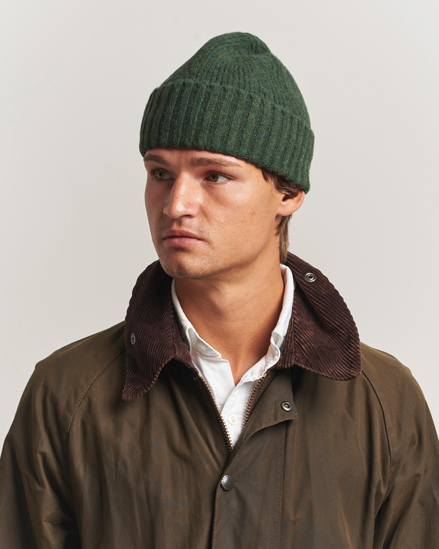 Herre | Huer | Robert Mackie | Rona Ribbed Shaggy Lambswool Beanie Green