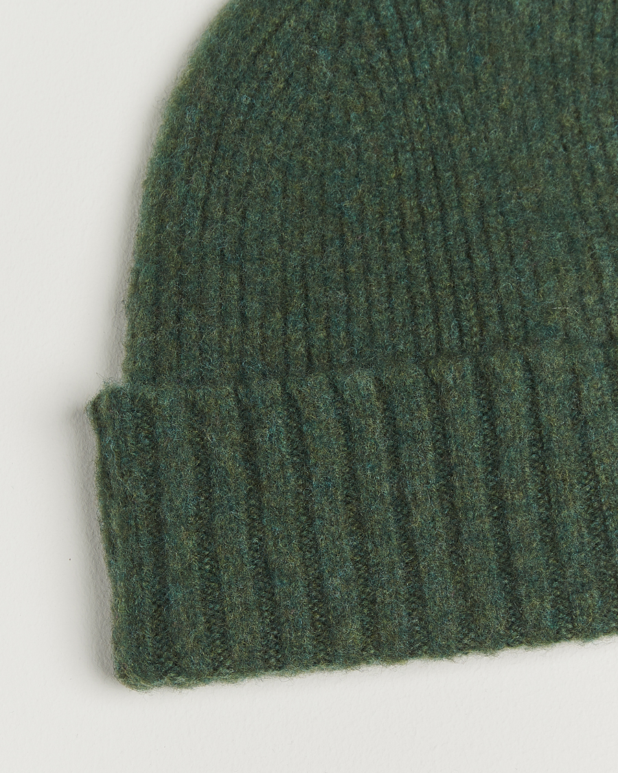 Herre | Huer | Robert Mackie | Rona Ribbed Shaggy Lambswool Beanie Green
