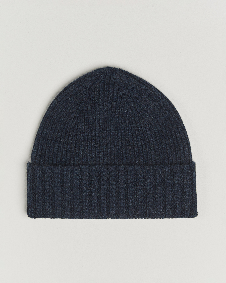 Herre | Huer | Robert Mackie | Kingswell Ribbed Wool/Cashmere Beanie Navy