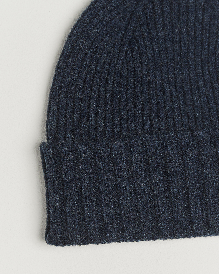 Herre | Huer | Robert Mackie | Kingswell Ribbed Wool/Cashmere Beanie Navy