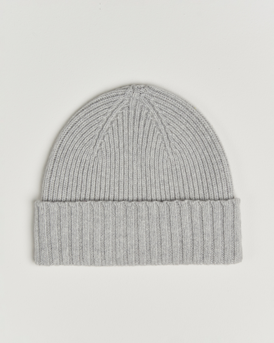 Herre | Huer | Robert Mackie | Kingswell Ribbed Wool/Cashmere Beanie Light Grey