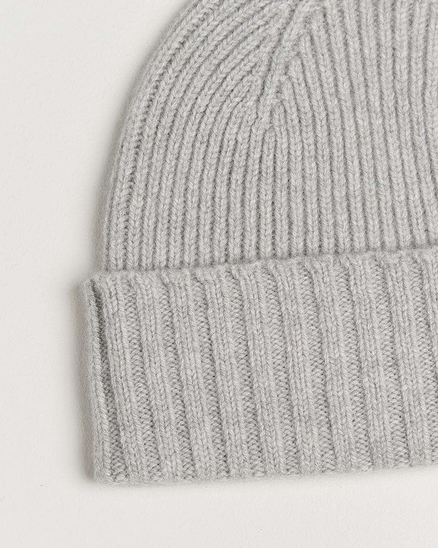 Herre | Huer | Robert Mackie | Kingswell Ribbed Wool/Cashmere Beanie Light Grey