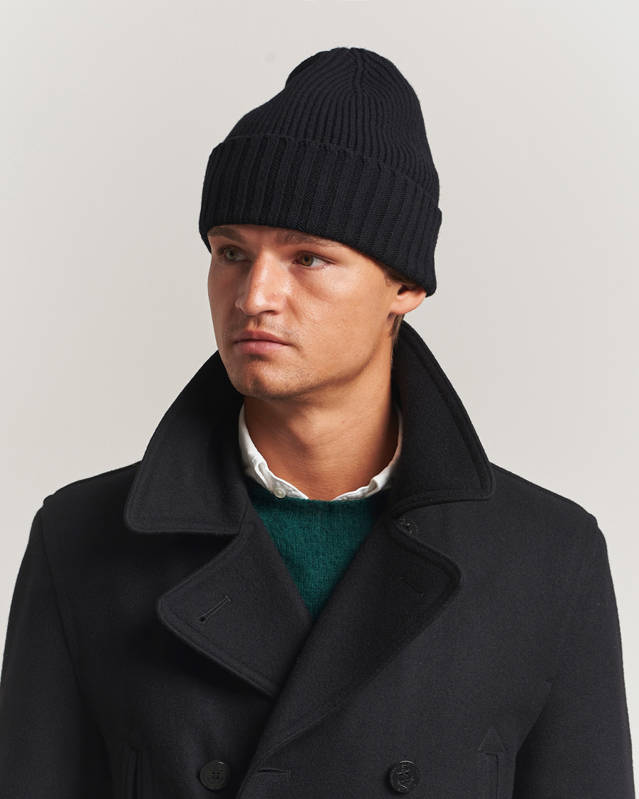 Herre | Huer | Robert Mackie | Kingswell Ribbed Wool/Cashmere Beanie Black
