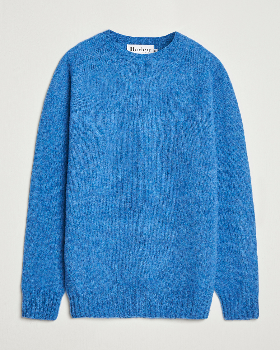 Herre | Trøjer | Harley Of Scotland | Brushed Supersoft Lambswool Crewneck Cobalt