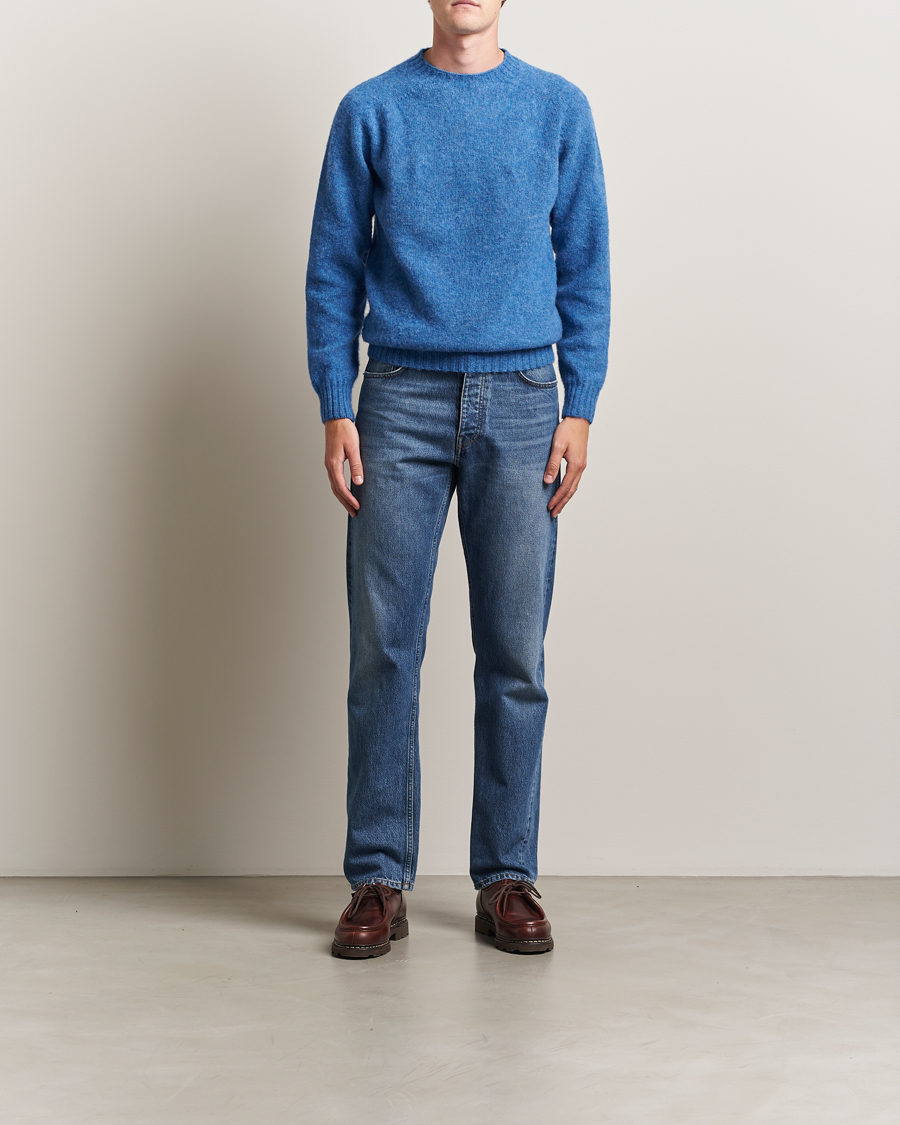 Herre | Trøjer | Harley Of Scotland | Brushed Supersoft Lambswool Crewneck Cobalt