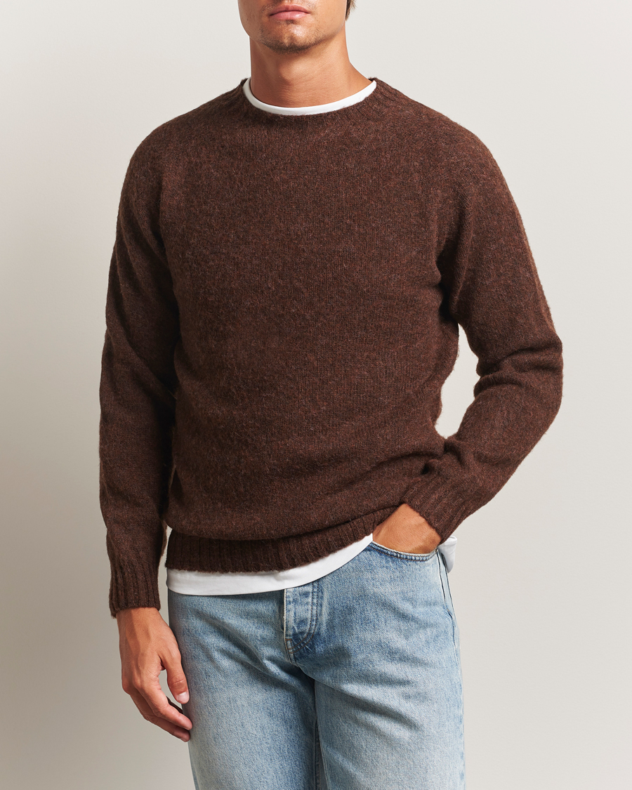 Herre | Trøjer | Harley Of Scotland | Brushed Supersoft Lambswool Crewneck Marron