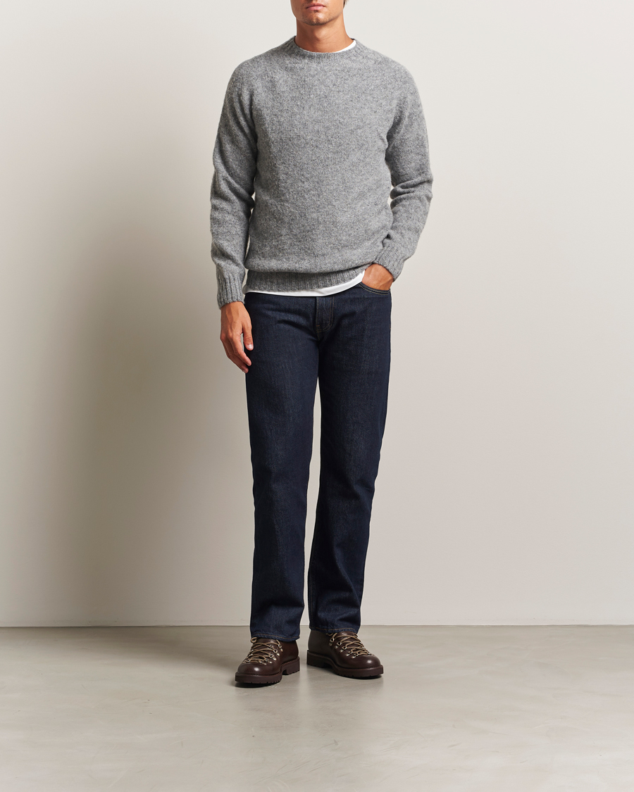 Herre | Trøjer | Harley Of Scotland | Brushed Supersoft Lambswool Crewneck Mid Grey