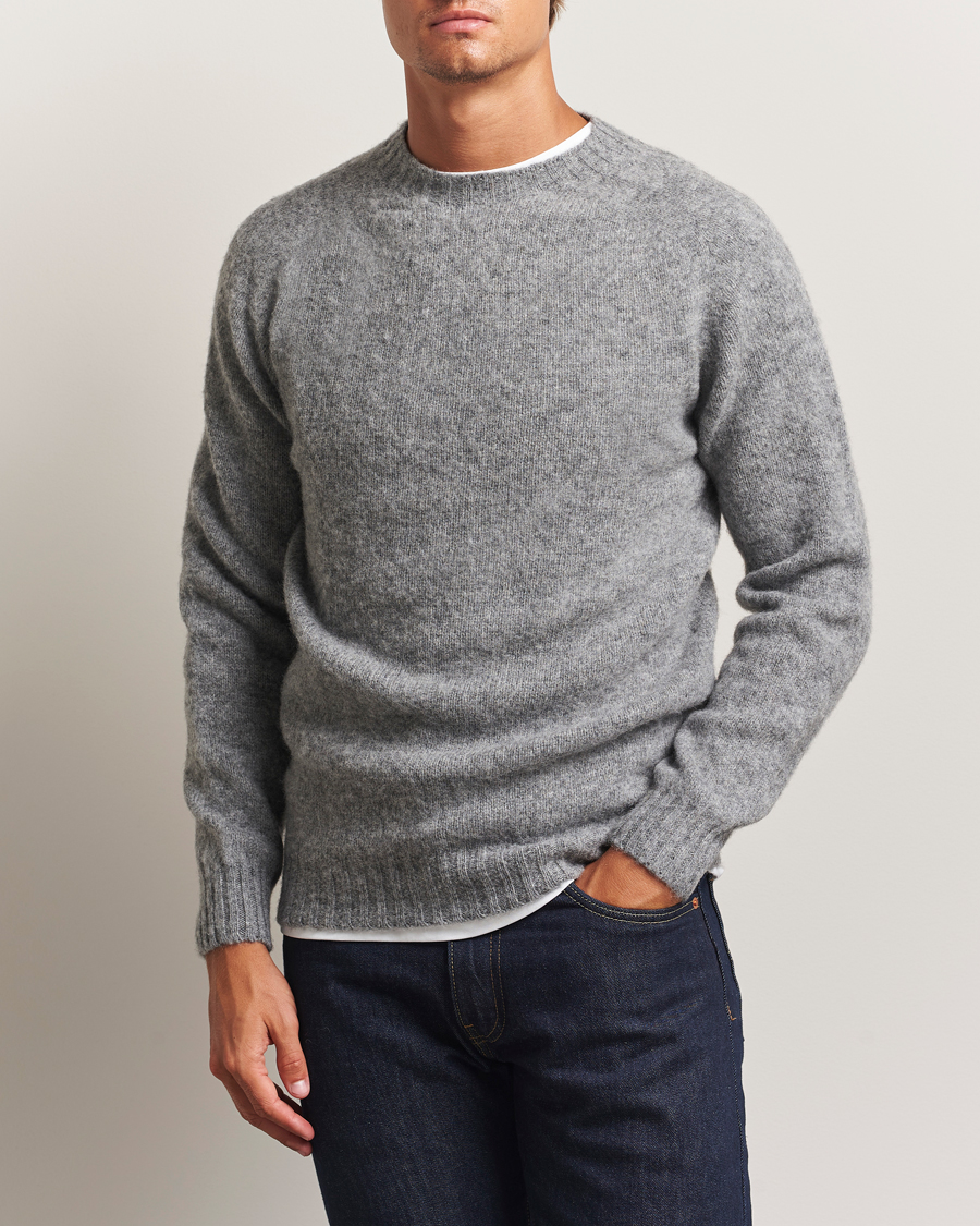 Herre | Trøjer | Harley Of Scotland | Brushed Supersoft Lambswool Crewneck Mid Grey