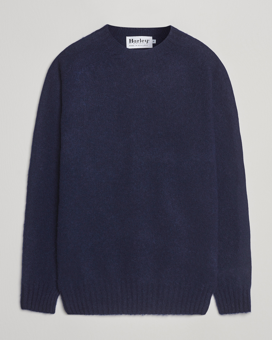 Herre | Trøjer | Harley Of Scotland | Brushed Supersoft Lambswool Crewneck Navy