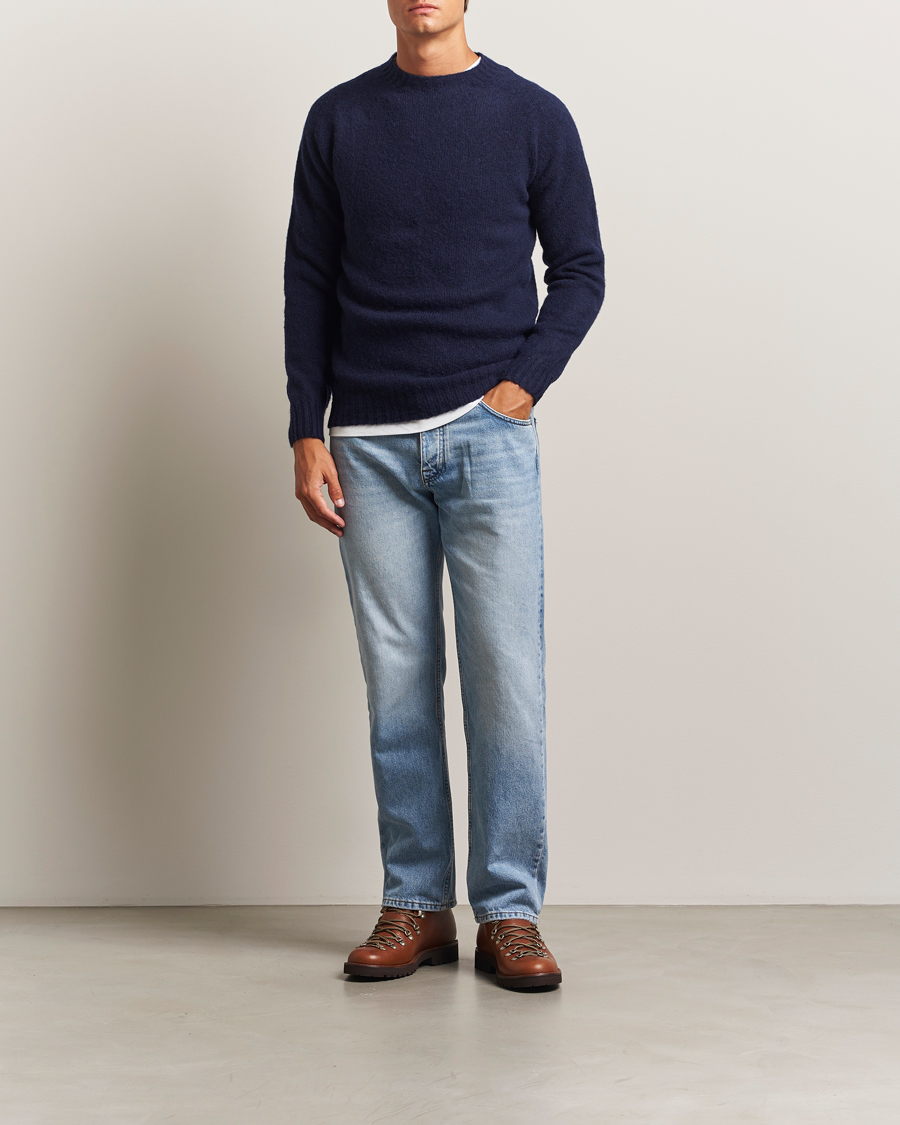 Herre | Trøjer | Harley Of Scotland | Brushed Supersoft Lambswool Crewneck Navy