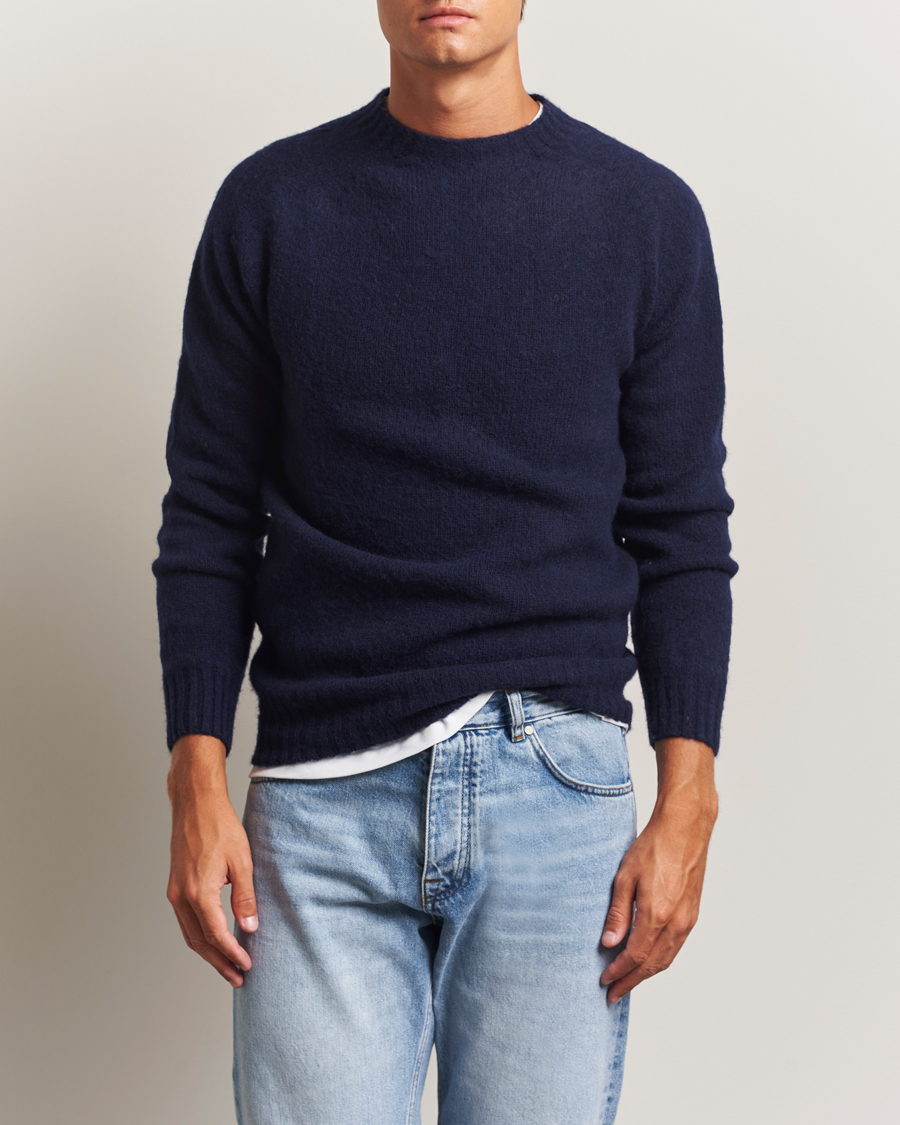 Herre | Trøjer | Harley Of Scotland | Brushed Supersoft Lambswool Crewneck Navy