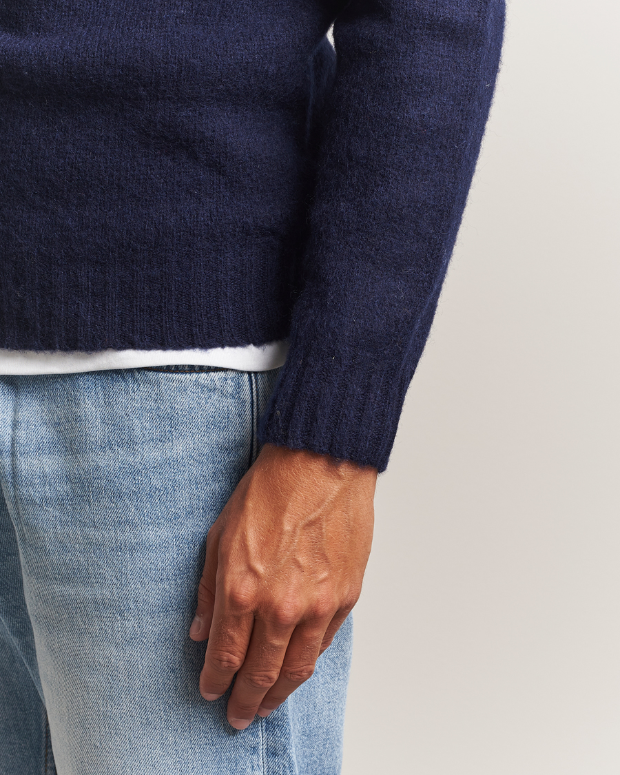 Herre | Trøjer | Harley Of Scotland | Brushed Supersoft Lambswool Crewneck Navy