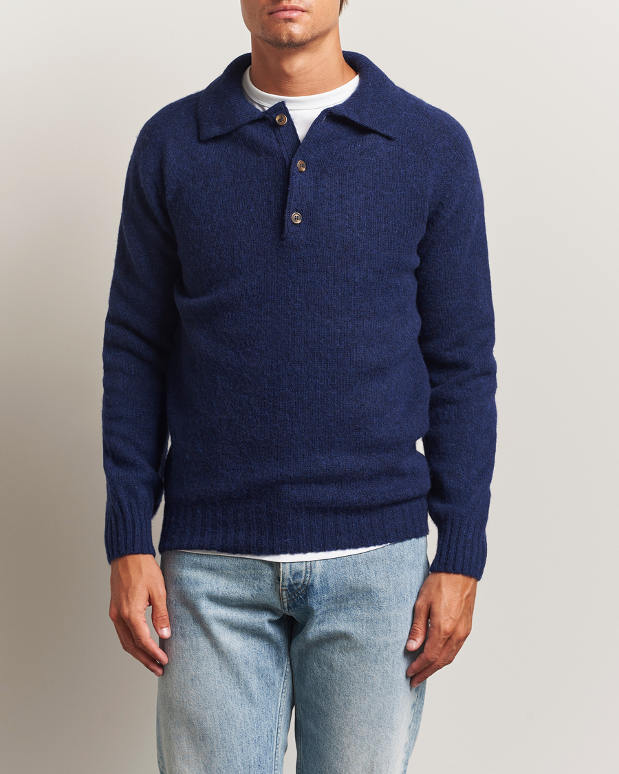 Herre | Trøjer | Harley Of Scotland | Brushed Supersoft Lambswool Polo Nightsky