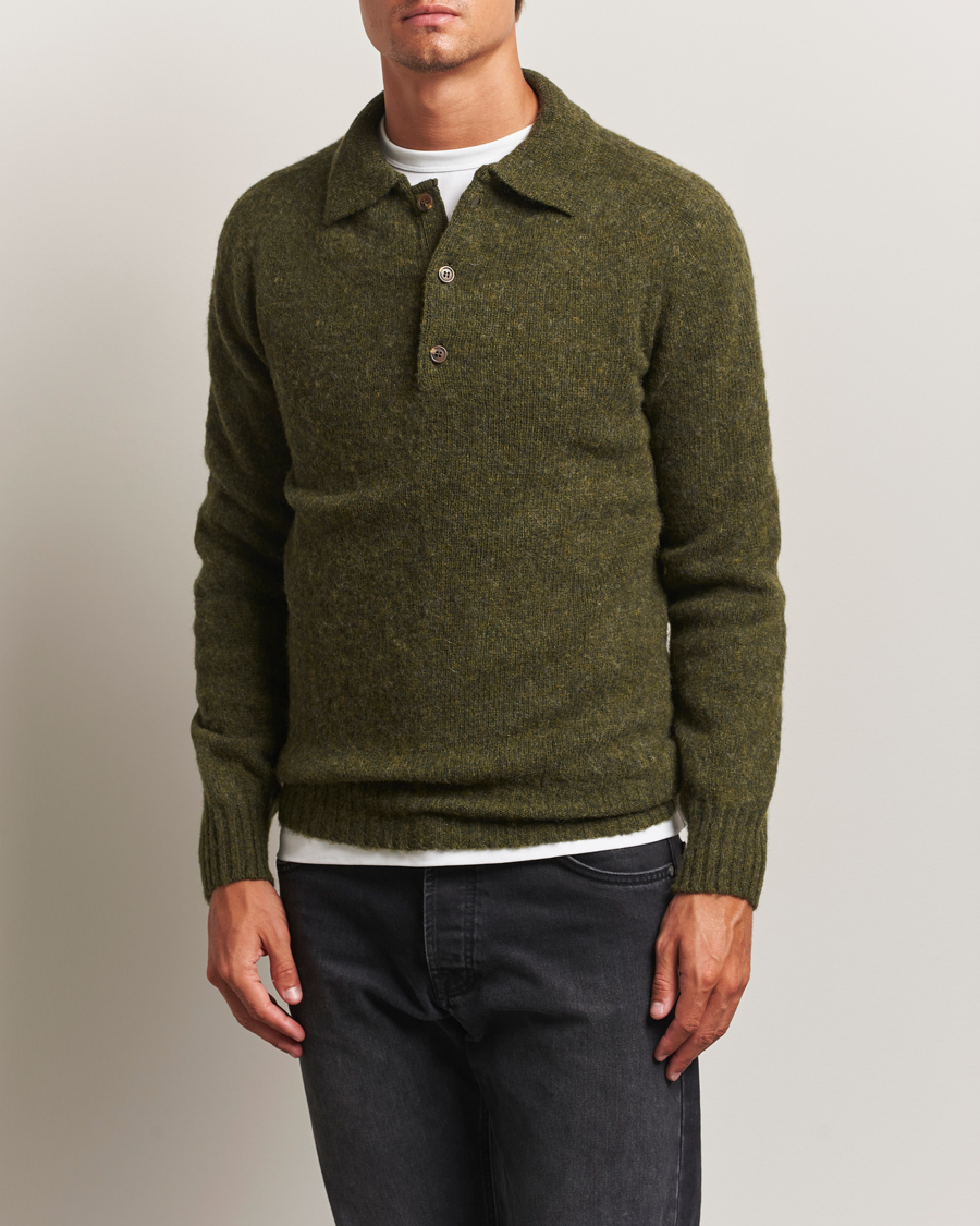 Herre | Trøjer | Harley Of Scotland | Brushed Supersoft Lambswool Polo Scots Pine