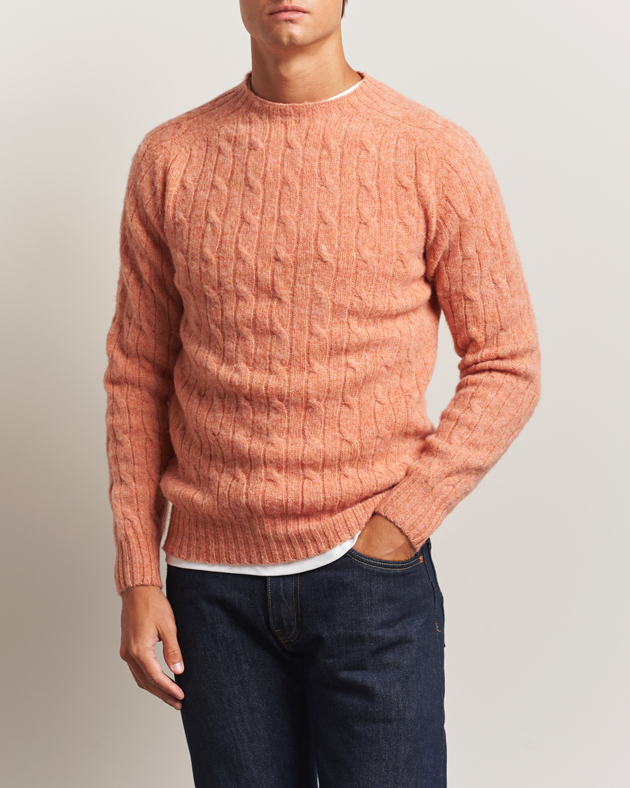 Herre | Trøjer | Harley Of Scotland | Brushed Supersoft Lambswool Cable Parfait