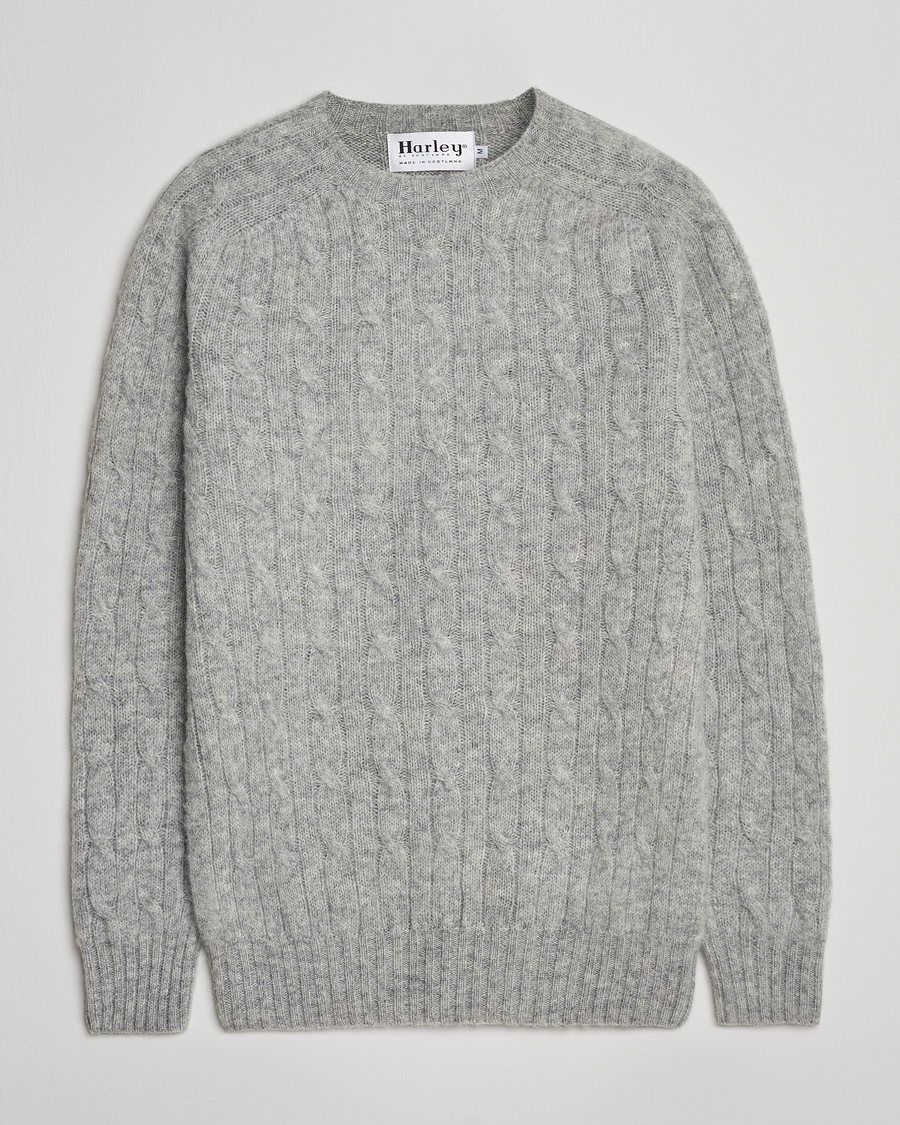 Herre | Trøjer | Harley Of Scotland | Brushed Supersoft Lambswool Cable Silver