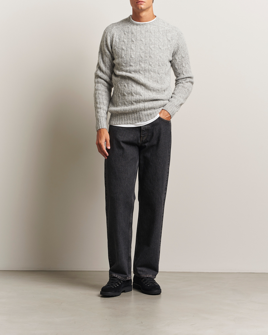 Herre | Trøjer | Harley Of Scotland | Brushed Supersoft Lambswool Cable Silver