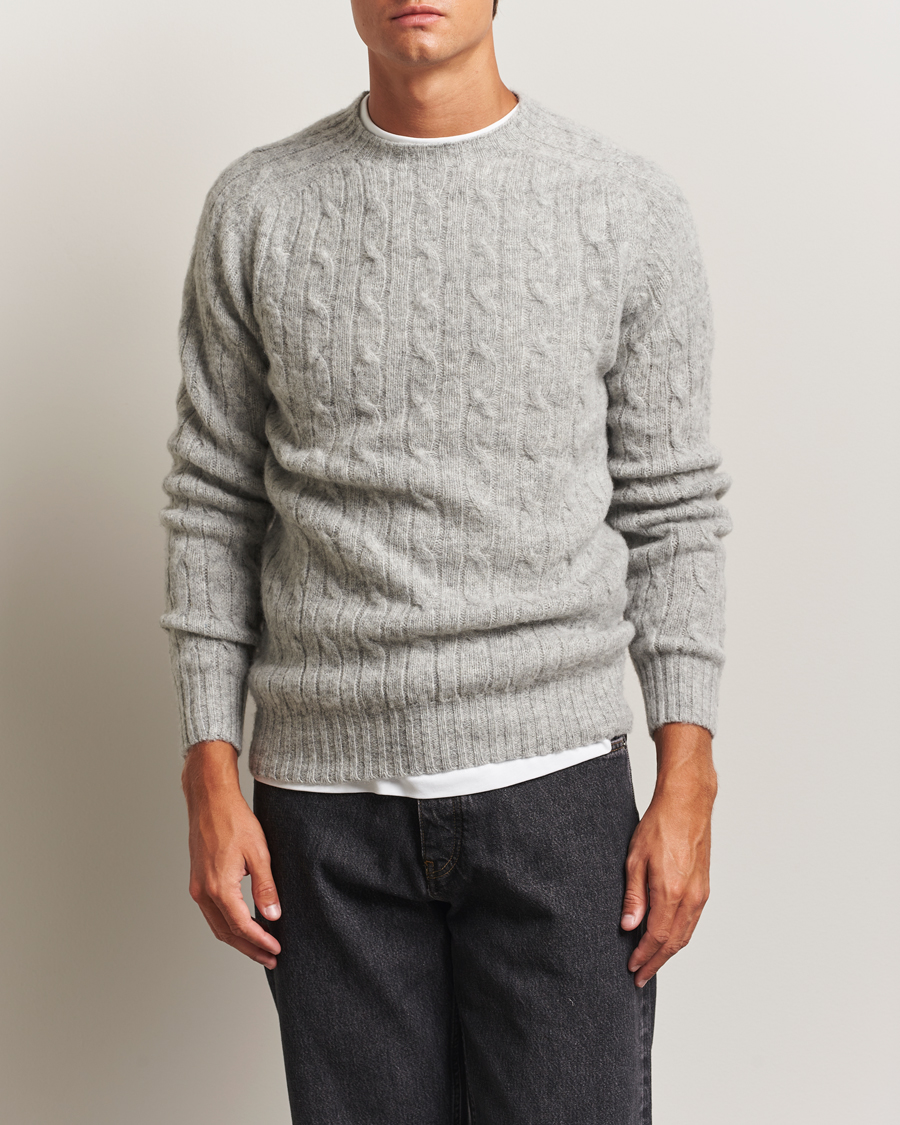 Herre | Trøjer | Harley Of Scotland | Brushed Supersoft Lambswool Cable Silver