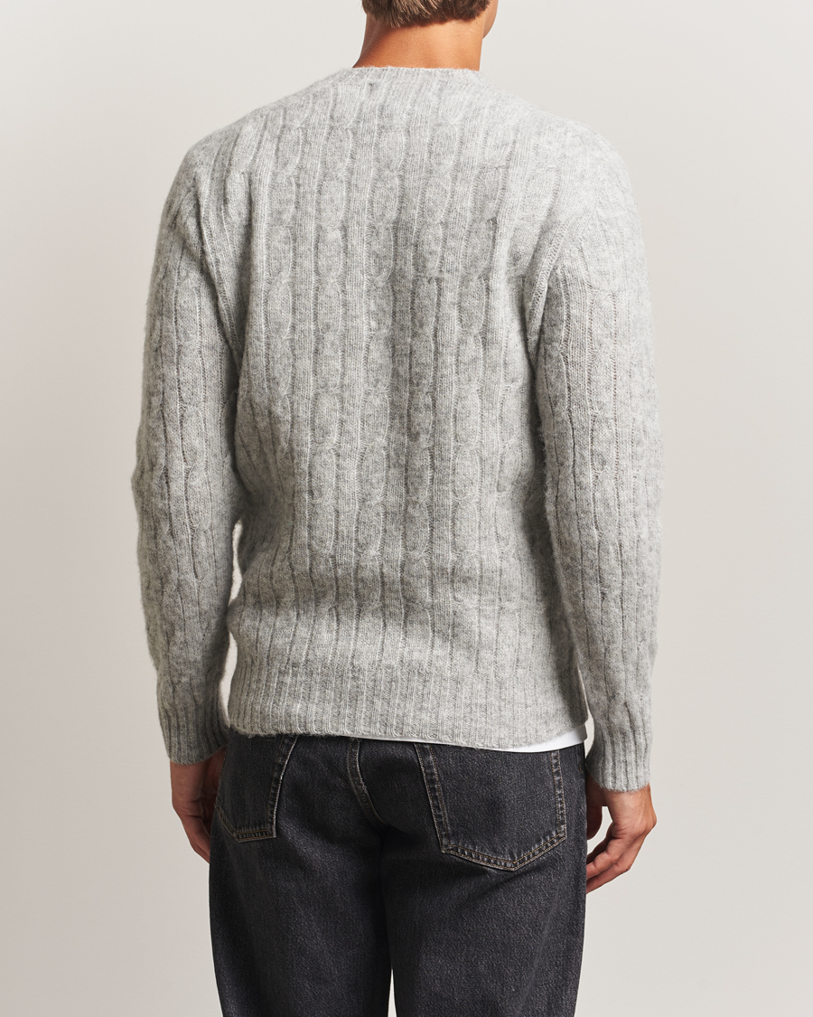 Herre | Trøjer | Harley Of Scotland | Brushed Supersoft Lambswool Cable Silver