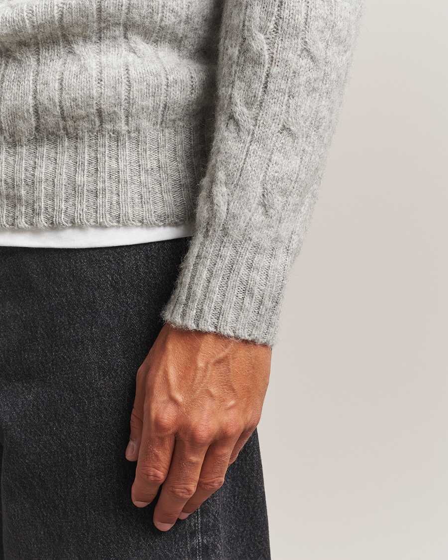 Herre | Trøjer | Harley Of Scotland | Brushed Supersoft Lambswool Cable Silver
