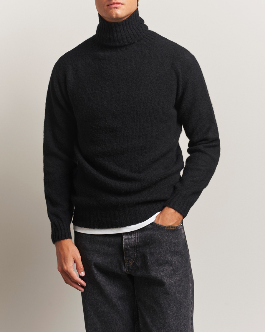 Herre | Trøjer | Harley Of Scotland | Brushed Supersoft Lambswool Rollneck Black