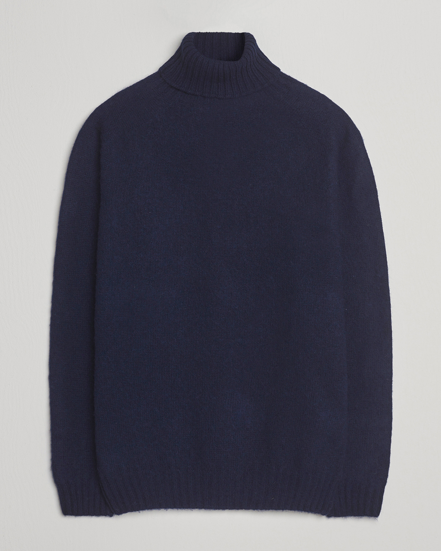 Herre | Trøjer | Harley Of Scotland | Brushed Supersoft Lambswool Rollneck Navy