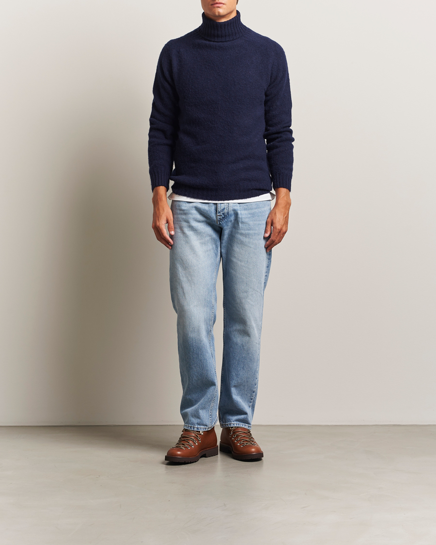 Herre | Trøjer | Harley Of Scotland | Brushed Supersoft Lambswool Rollneck Navy