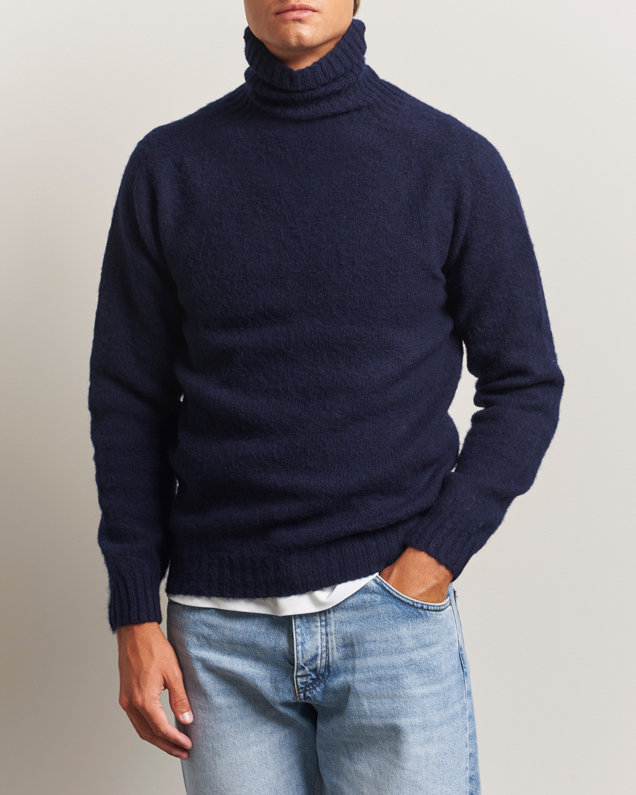 Herre | Trøjer | Harley Of Scotland | Brushed Supersoft Lambswool Rollneck Navy