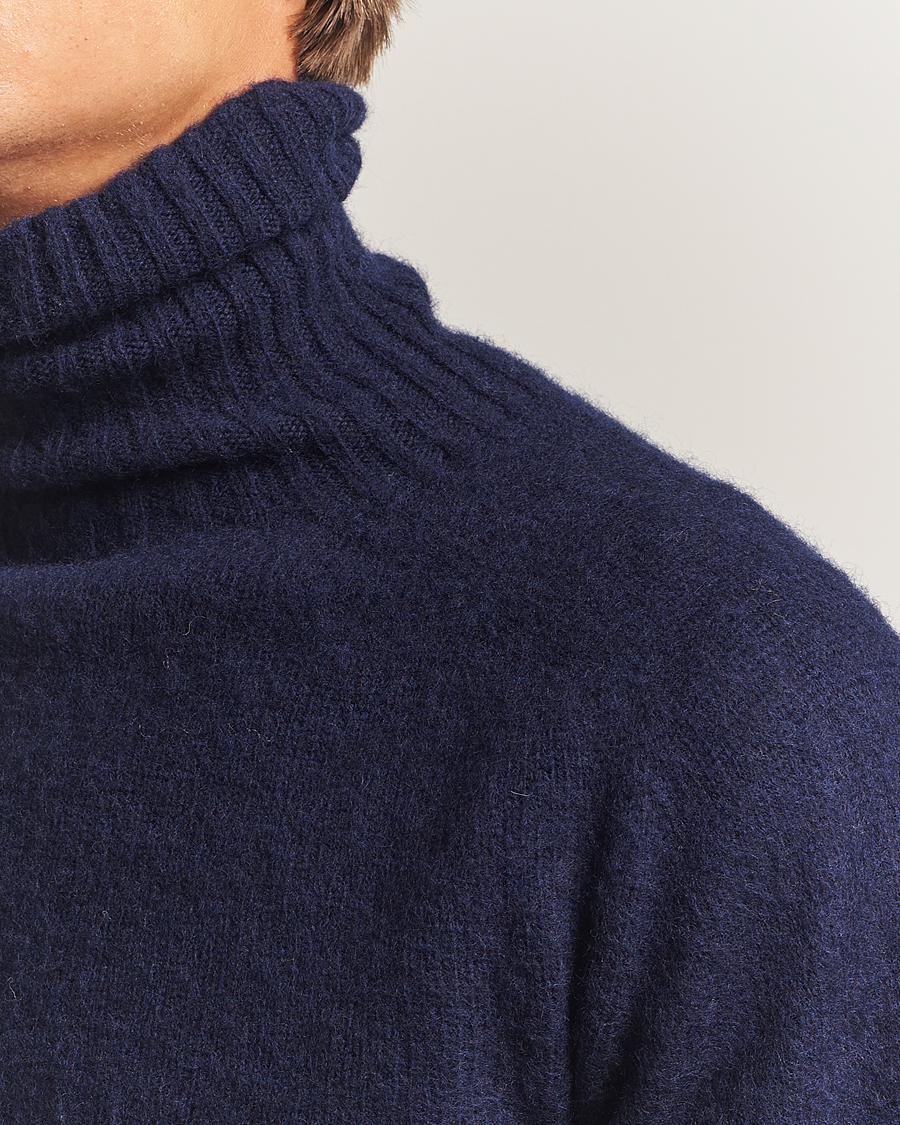 Herre | Trøjer | Harley Of Scotland | Brushed Supersoft Lambswool Rollneck Navy