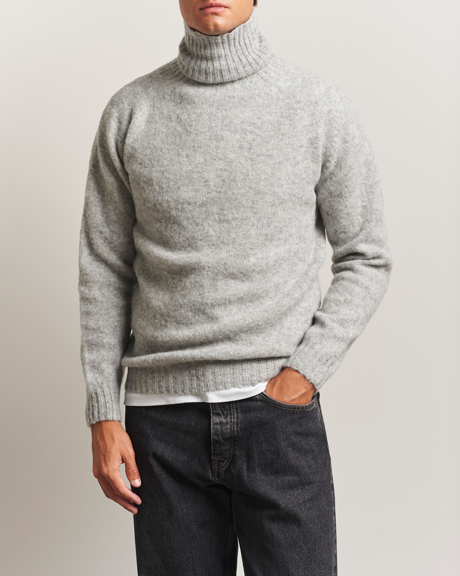 Herre | Trøjer | Harley Of Scotland | Brushed Supersoft Lambswool Rollneck Silver