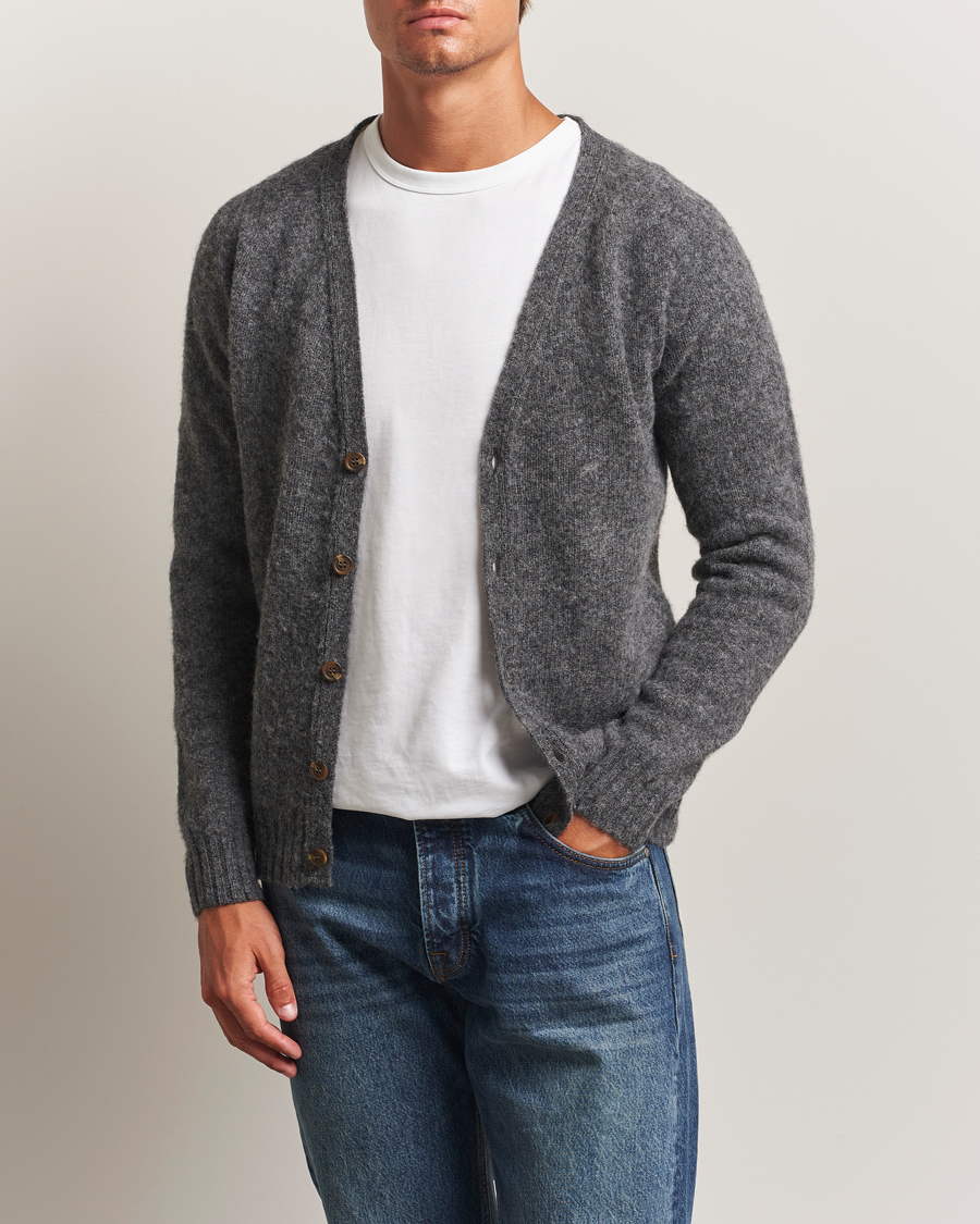 Herre | Trøjer | Harley Of Scotland | Brushed Supersoft Lambswool Cardigan Basalt