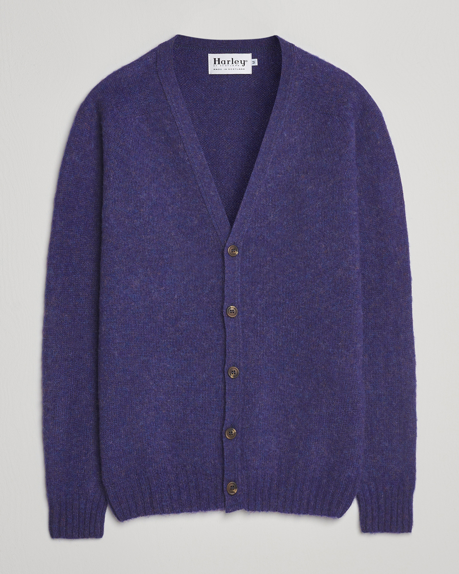 Herre | Trøjer | Harley Of Scotland | Brushed Supersoft Lambswool Cardigan Iris
