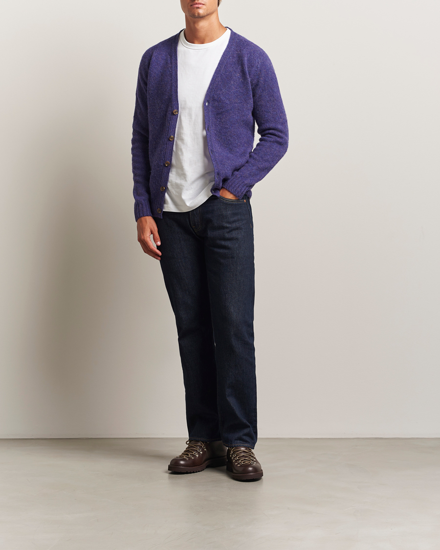 Herre | Trøjer | Harley Of Scotland | Brushed Supersoft Lambswool Cardigan Iris