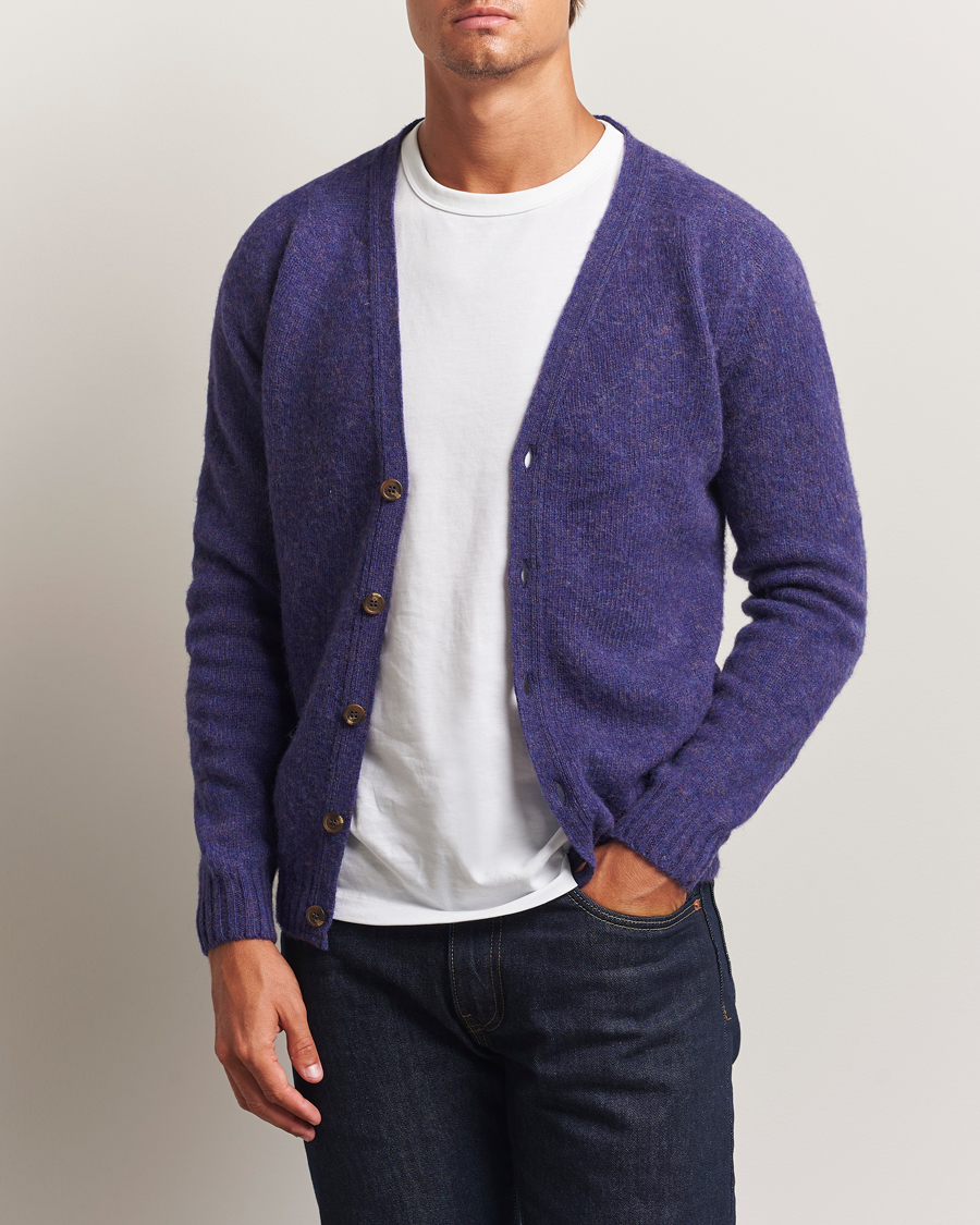 Herre | Trøjer | Harley Of Scotland | Brushed Supersoft Lambswool Cardigan Iris