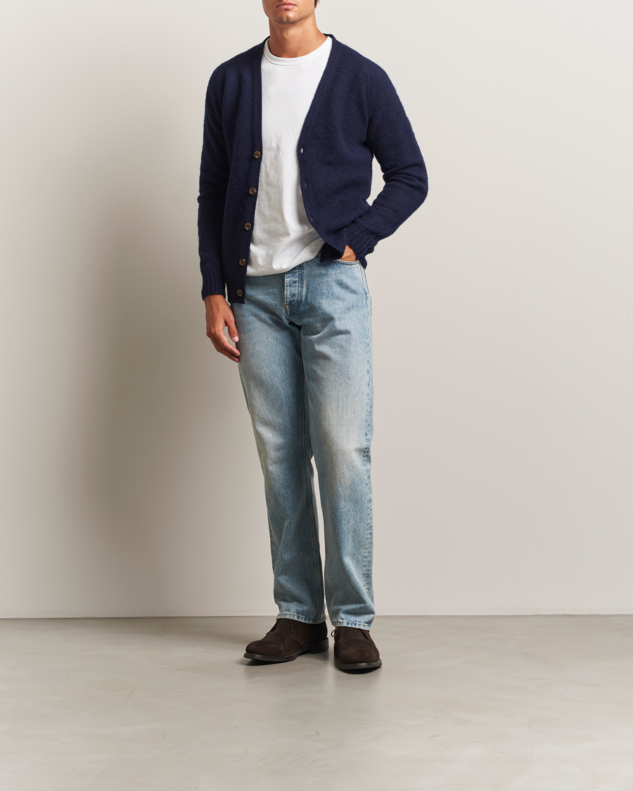 Herre | Trøjer | Harley Of Scotland | Brushed Supersoft Lambswool Cardigan Navy